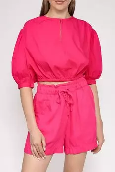 Хлопковая блуза укороченного кроя с пышными рукавами OVS