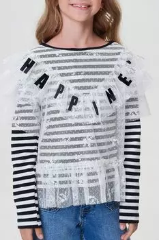 Хлопковая блуза в полоску с тюлевым верхом Choupette