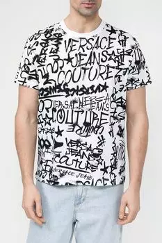 Хлопковая футболка с фирменным принтом VERSACE JEANS COUTURE