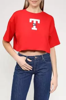 Хлопковая футболка с логотипом бренда укороченного кроя Tommy Jeans