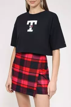 Хлопковая футболка с логотипом бренда укороченного кроя Tommy Jeans