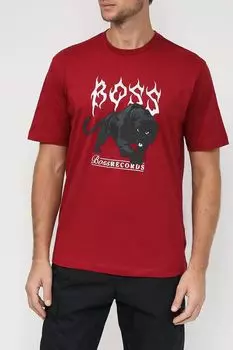 Хлопковая футболка с принтом BOSS