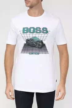Хлопковая футболка с принтом BOSS