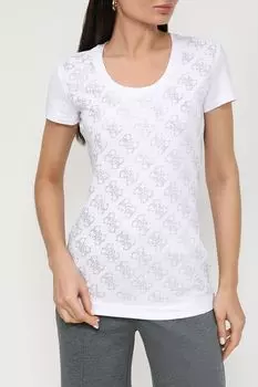 Хлопковая футболка с принтом бренда Guess