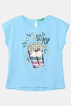 Хлопковая футболка с принтом и пайетками Benetton