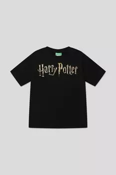 Хлопковая футболка с текстовым принтом Benetton