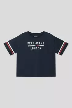 Хлопковая футболка с текстовым принтом PEPE JEANS