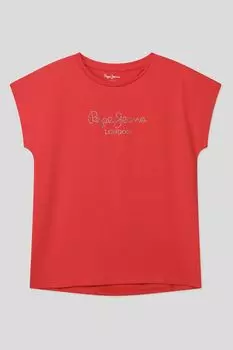 Хлопковая футболка со стразами PEPE JEANS