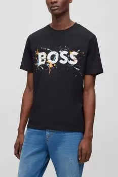 Хлопковая футболка TeeShark с логотипом BOSS