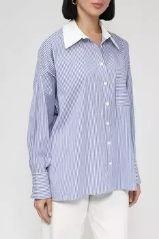 Хлопковая рубашка в полоску с контрастным воротником Perspective