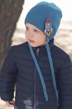 Хлопковая шапка на завязках с нашивкой Андерсен