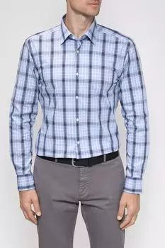 Хлопковая сорочка свободного кроя в клетку BOSS