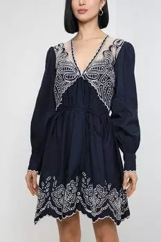 Хлопковое мини-платье с кружевной отделкой TWINSET