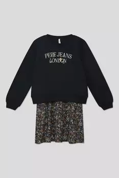 Хлопковое платье комбинированное с принтом PEPE JEANS
