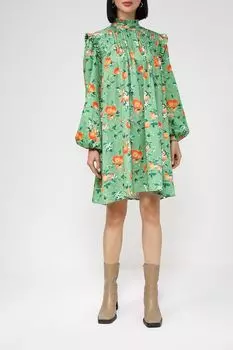 Хлопковое платье расклешенное с пышными рукавами и рюшами BELUCCI