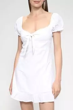 Хлопковое платье с шитьем и рукавами фонарик OVS