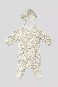Хлопковый комбинезон и чепчик с кружевом Choupette