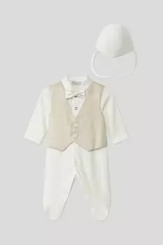 Хлопковый комбинезон с имитацией жилета и чепчик Choupette