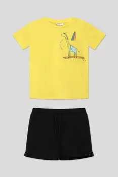 Хлопковый комплект из футболки и шорт с принтом Fagottino