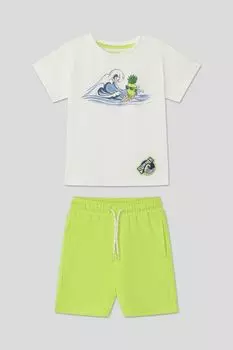 Хлопковый комплект из футболки шорт с принтом Mayoral