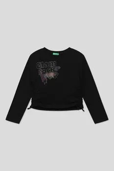 Хлопковый лонгслив с декором из страз Benetton