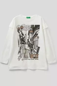 Хлопковый лонгслив с принтом Benetton