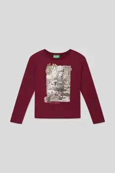 Хлопковый лонгслив с принтом Benetton