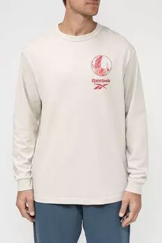 Хлопковый лонгслив с принтом бренда REEBOK