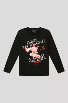 Хлопковый лонгслив с принтом Guess