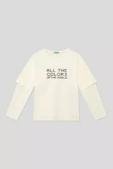 Хлопковый лонгслив с текстовым принтом Benetton