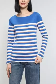 Хлопковый пуловер с О-вырезом в полоску Esprit Casual