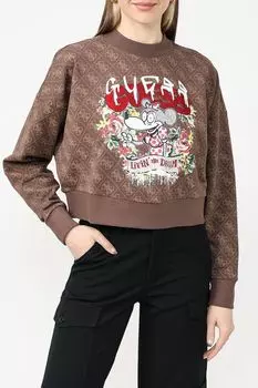 Хлопковый свитшот с монограммой и принтом Guess