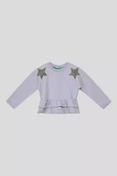 Хлопковый свитшот с оборкой и принтом Benetton