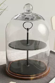 Этажерка 2-яр. с куполом Kitchen Craft (черный/прозрачный) Kitchen Craft