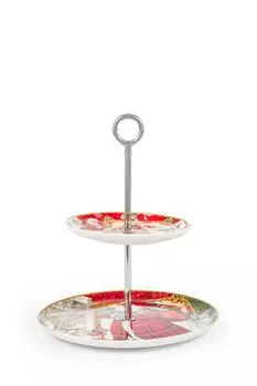 Этажерка фарфоровая 2-х уровневая с принтом COINCASA