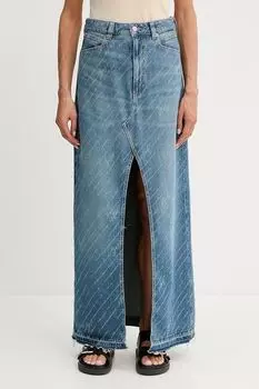 Юбка джинсовая с узором и разрезом спереди BOSS