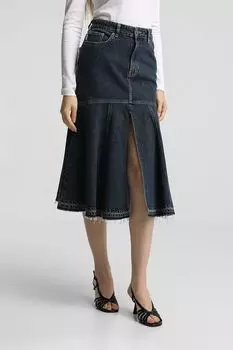 Юбка джинсовая с воланом и разрезом спереди HUGO