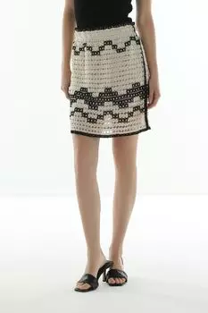 Юбка хлопковая с контрастными деталями ажурная Piombo