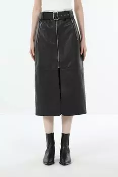 Юбка миди кожаная с поясом HUGO