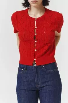 Кардиган хлопковый ажурной вязки с коротким рукавом Dunst