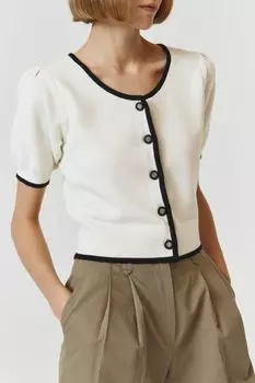 Кардиган хлопковый с рукавами фонарик и контрастной отделкой Dunst