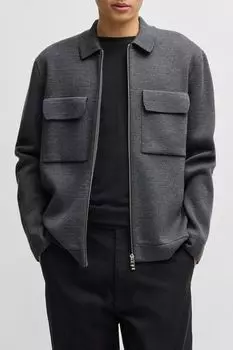 Кардиган шерстяной прямого кроя на молнии BOSS