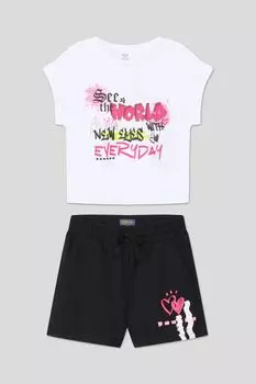 Комплект хлопковый из футболки и шорт с принтом OVS