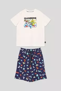 Комплект хлопковый из футболки и шорт с принтом Choupette