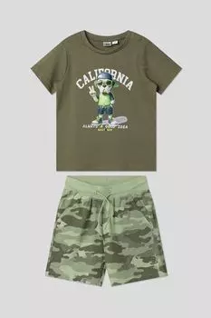 Комплект хлопковый из футболки и шорт с принтом IDO