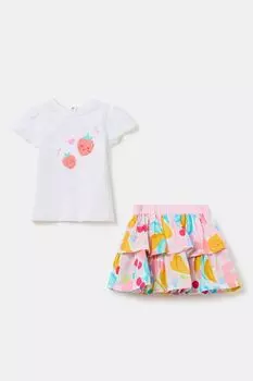 Комплект хлопковый из футболки и юбки с принтом Fagottino