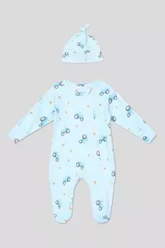 Комплект хлопковый из комбинезона и шапочки с принтом Aspaya