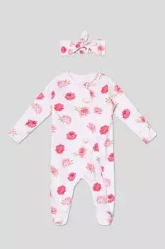 Комплект хлопковый из комбинезона и шапочки с принтом Aspaya