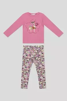 Комплект хлопковый из лонгслива и легинсов с принтом Mayoral