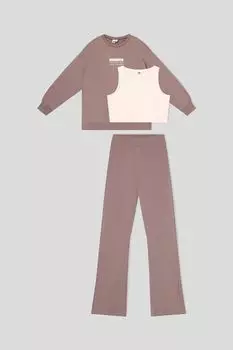 Комплект хлопковый из топа, свитшота и брюк IDO